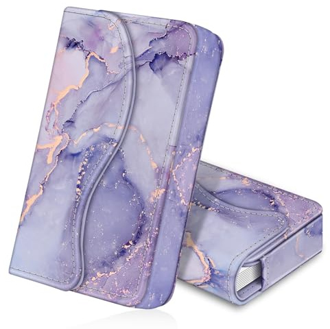 FINTIE Porta Biglietti da Visita, Porta Carte di Credito Portafoglio Custodia Organizzatore con Chiusura Magnetica per Donna Uomo, Lilla Marble