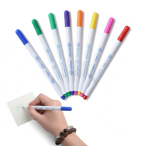 DAQUN 8 Color Fabric Markers Sewing Erasable, Fabric Pens for Marking Fabric Disappear, Water Erasable Temporary Ink for Sewing, Embroidery, DIY, Clothes and Textile Projects