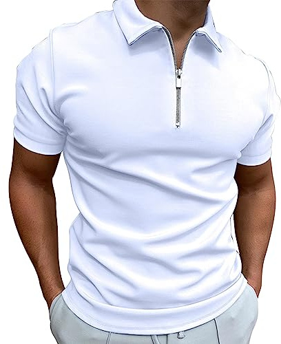 Polo da lavoro da uomo a maniche corte polo casual con colletto con bottoni magliette da golf, bianco, 4XL