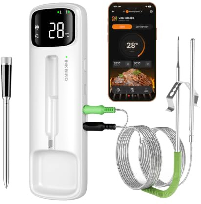 INKBIRD INDT-33-B Termómetro de carne inalámbrico, inalámbrico, con Bluetooth, IPX67, resistente al agua, termómetro para horno, barbacoa, barbacoa, ahumador, cocina, asador