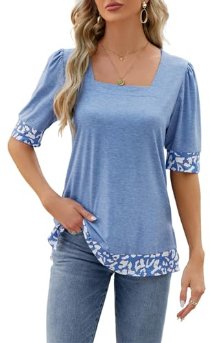Skjortor för kvinnor tunika toppar vardaglig kortärmad fyrkantig hals lösa t-shirts toppar höst t-shirt blusar skjortor kortärmad fyrkantig hals t-shirt