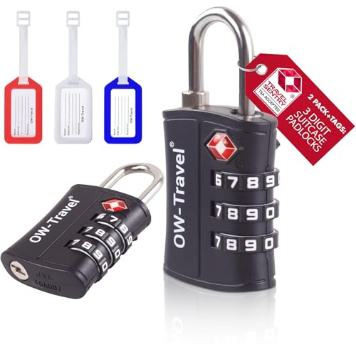 OW-Travel Cadenas Valise Avion, Cadenas TSA en plastique ABS + 3 Etiquettes