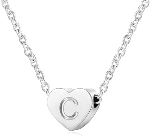 AFSTALR Silver Necklaces for Women Heart Initial Letter C Pendant Necklace Personalized Tiny Capital Alphabet Choker Chain Birthday Jewellery Gifts for Girls Girlfriend Wife Lady