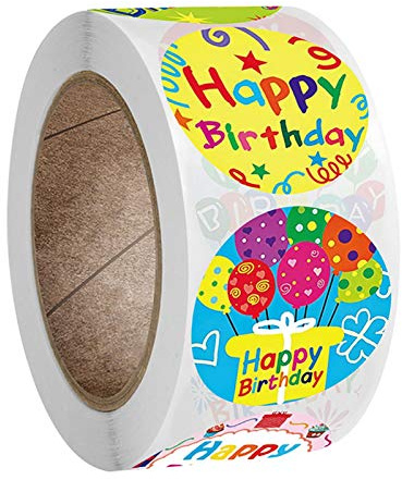 MOVKZACV 1 rotolo di 500 etichette adesive per compleanno ad acquerello, etichette adesive per regalo di compleanno