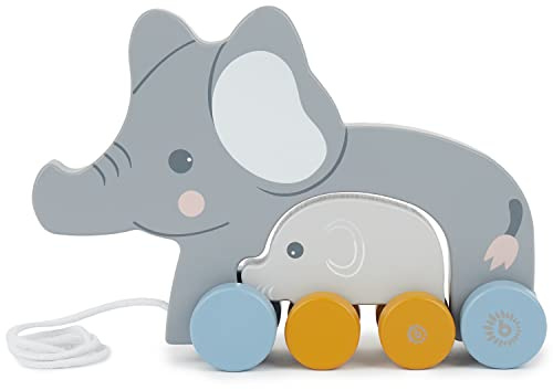 Bieco Nachziehtier Elefant - Holzspielzeug für Baby ab 1 Jahr - Förderndes Motorik Ziehtier für Kleinkinder