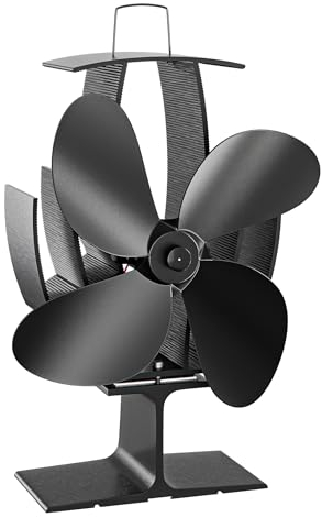 WilTec Ventilateur de poêle à bois – 4 Pales – 1100 tr/min – 60-350 °C – Autoalimentation thermique par Chaleur Sans courant – Distribution homogène de chaleur de cheminée