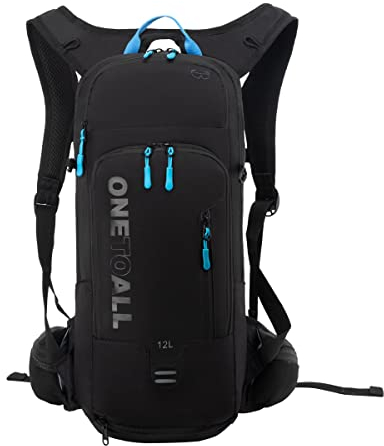 LOCAL LION Fahrradrucksack 12L, Kleiner Wanderrucksack Damen, Skirucksack Herren mit Regenschutz, Trinkrucksack Sportrucksack Laufrucksack Wasserdicht für Alltag Radsport Laufen Wandern Schwarz