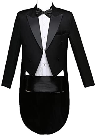 Mufeng Costume Smoking Adulte Homme avec Queue Mariage Soirée Cocktail Cérémonie Communion Dîner Formel Ensemble Costume Blazer + Pantalon + Ceinture+Bowknot XS-XL Noir XS