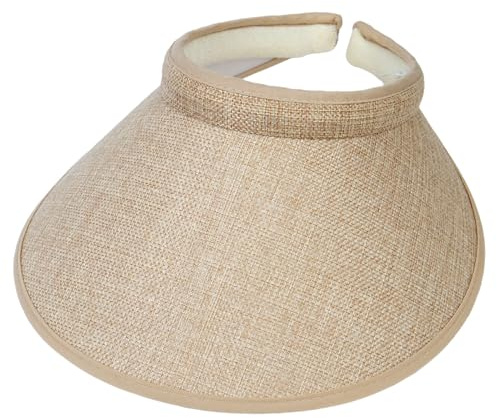 TOP HEADWEAR Women's Wide Brim Visor - Sports 5 Inch Wide Clip On Cap, Weave Khaki