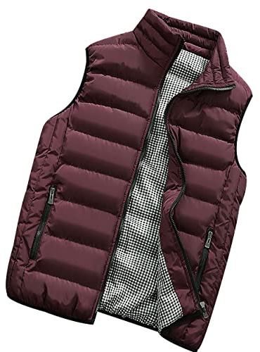 Chaleco Acolchado Hombre Invierno Casual Chalecos Acolchados Hombre Abrigo Chaleco Guateado Grueso Chaqueta Sin Mangas para Hombre Caballero Entretiempo Tallas Grandes Informal Cremallera Rojo L