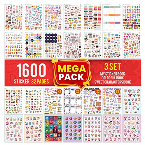 colortouch Mega Sticker Pack - 1600 Pcs Scrapbook Stickers for Children, Adults, Kids, Girls - Bullet Journal Stickers Collection for Laptop, Planner, Calendar, Accessories, Supplies - Sticker Album