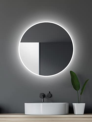 Talos LED Badspiegel rund Ø 60 cm - Badezimmer Wandspiegel mit Beleuchtung - feuchtraumgeeignet durch Aluminiumkorpus - Lichtfarbe Neutralweiß