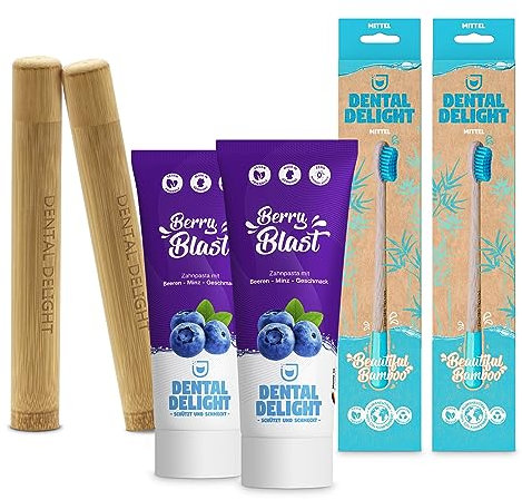 DENTAL DELIGHT - Reisezahnbürsten Set - Zahnbürsten Etui + Bambus Reisezahnbürste (Mittel)
