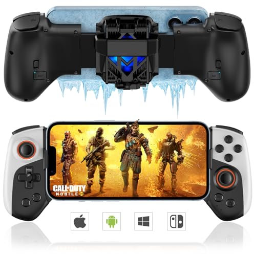 Joso Manette de jeu pour iPhone/Android/PC/Switch avec refroidisseur, contrôleur sans fil pour Android iOS Switch avec 2 boutons arrière macro programmable/vibration, Play COD Mobile, Genshin Impact