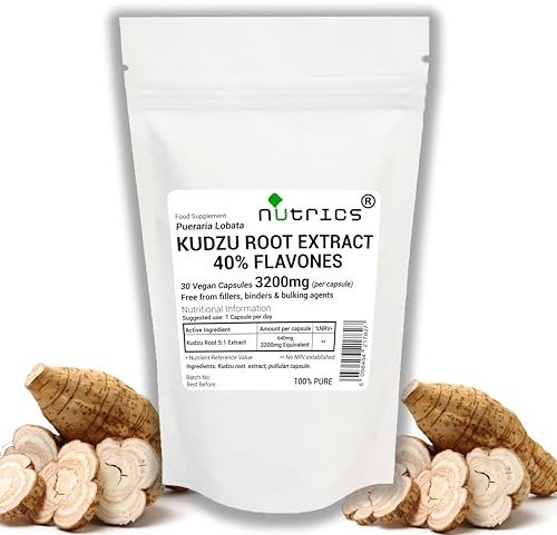 Nutrics® 3200mg (per Capsule) KUDZU Root Extract 40% Flavones 30 V Capsules (1 Month Supply) Pueraria lobata Aqueous Extract Strong Effective Dose - Vegan Vegetarian Dietary Supplement