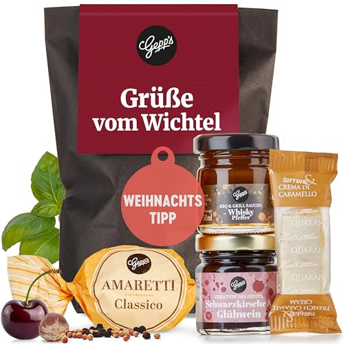 Gepp's Feinkost Wundertüte Grüße vom Wichtel I Herzhaft-süße Delikatessen im kleinen Geschenkset I Wichtelgeschenk für Frauen, Männer & Kollegen I Probierset zum Wichteln mit hochwertigen Leckereien
