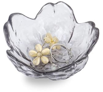 Nideen Jewellery Dish Glass Floral Trinket Dish, Ring Dish Holder Jewellery Plate Key Dish for Hallways(Grey)
