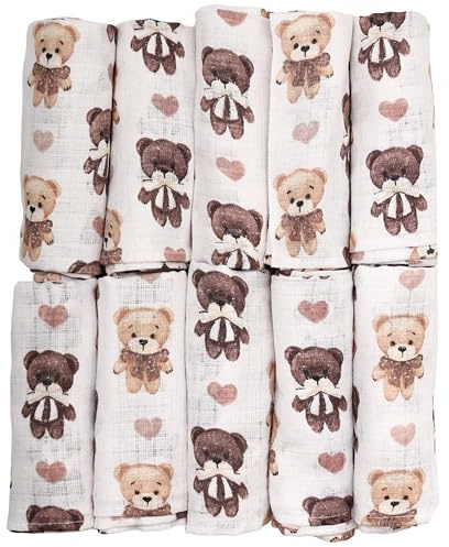 FENSILO Baby Muslinblöjor | Muslindukar | dregellappar – förpackning om 10 70 x 80 cm för spädbarn och nyfödda | muslindukar för pojkar och flickor | skötdukar av bomull | Rengöring| Torka av och