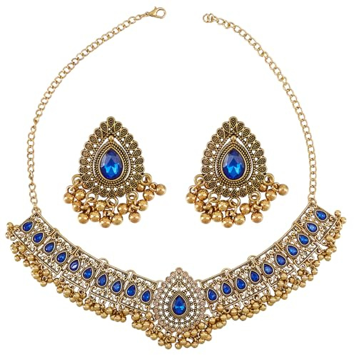 NICENEEDED Set di Gioielli Bohémien Indiani, Collana Girocollo Indiana con Orecchini, Set di Gioielli da Sposa Tradizionali
