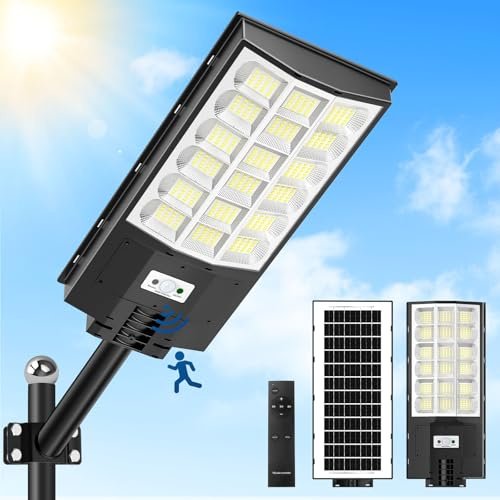Bellanny Farolas Solares Exterior, 600W Foco Led con Sensor de Movimiento,Farola Solar Potente con Mando a Distancia,Gran Angular 240°,6500K Impermeable IP65 Luz de Seguridad para Jardín, Patio Garage