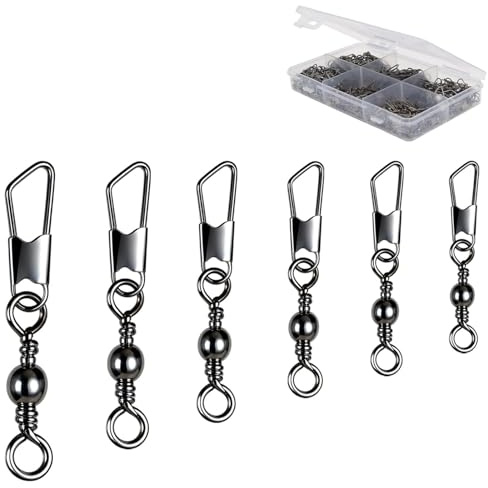 DONQL Fishing Swivels Snap 200pcs Swivels Fishing Tackle, Barrel Swivel Barrel Swivels with Snaps, Available #14#12#10#8#7#6, for Saltwater, Freshwater, Leader, Line, Lure Connector (Type A)