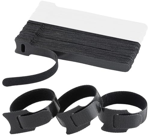 QZKJQDD 100 stycken kardborreband, buntband, återförslutningsbara, kardborrband, kabelband för kabelhantering, justerbart kardborrband för hemmakontor, kontor och kabelarrangör (svart + vit)