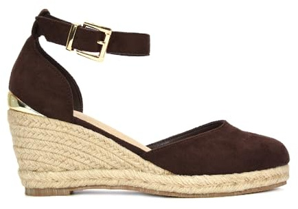 ESSEX GLAM Women's Wedge Heels Ladies Ankle Strap Mid Heel Closed Toe Espadrille Sandals Shoes Size 3-8