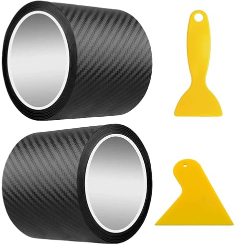 RPHONGHONG Lot de 2 rouleaux de film carbone autocollant 3D - 10 cm x 10 m - Avec 2 grattoirs en plastique - Pour voiture, moto, bricolage