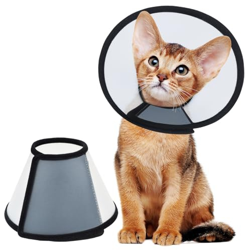 Vivifying Cat Cone, 20-24CM Lightweight Plastic Elizabethan Collar for Cats, Mini Dogs and Rabbits (M,Black)