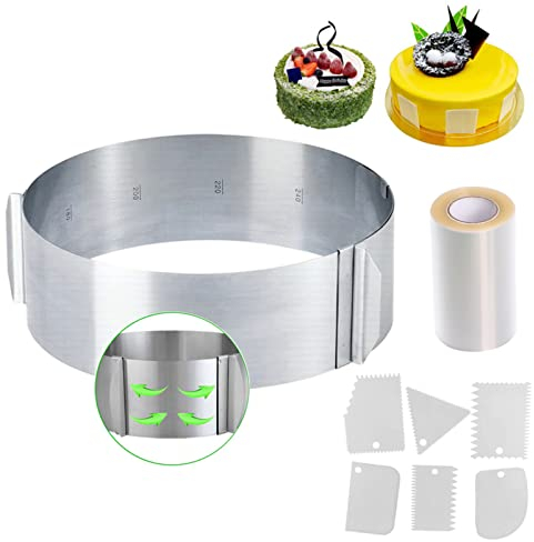 Sycle circle Cerchio per torte regolabile con scala Ø 16-30 cm cerchio da pasticceria estensibile in acciaio inossidabile stampo cornice rotonda per schiuma dessert pasticceria, altezza 8 cm