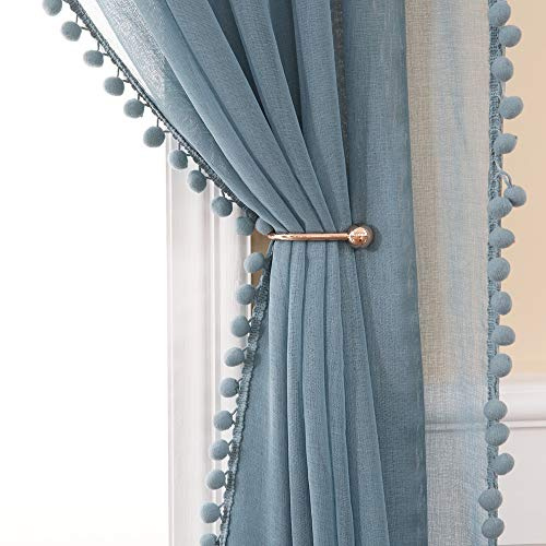 MIULEE Pom Poms gardin voile genomskinliga gardiner heminredning för barnrum sovrum vardagsrum längder panelgardiner