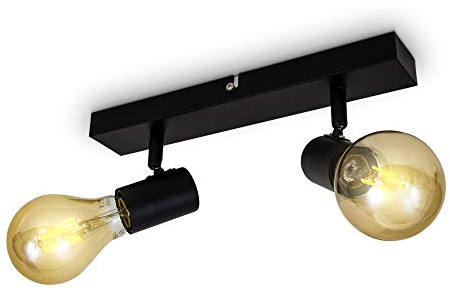 B.K.Licht Lampada da soffitto con 2 faretti orientabili, adatta per 2 lampadine E27 non incluse max 60W, metallo nero, plafoniera percucina, lampadario stile industriale contemporaneo per camera IP20