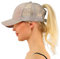 WELROG Dame Baseball Kappe Hip-Hop-Hut Verstellbar Baumwolle Pferdeschwanz Cap (Khaki)