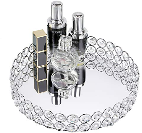 SUMTREE Crystal Tray Cosmetic Makeup Jewelry Box Trinket Tray Organizer for Bedroom,Bathroom,Dresser (silver)