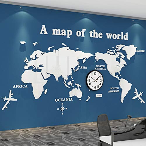 GGMWDSN Horloge Mondiale Murale, Horloge Murale Carte du Monde Acrylique Bricolage Monde Carte Mondiale Horloge Personnalisée Bureau Horloge Murale Salon Muet Tableau