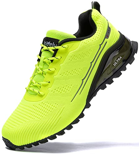 Kricely Trail Running Shoes Mens Breathable Lightweight Trainers Non-Slip Low Rise Walking Shoes（Fluorescent Green 12）