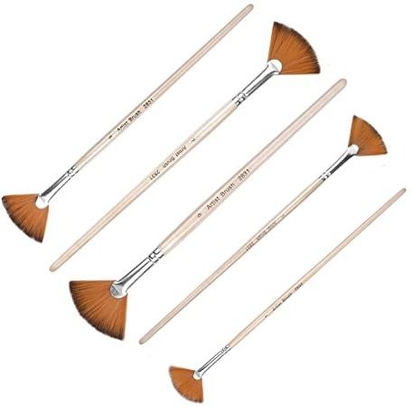 5 Piezas Juego de Pinceles de Abanico, Conjunto de Pinceles de Ventilador, Pincel de Artista para Pintura Acrílica Pintura de Acuarela Pintura al Óleo