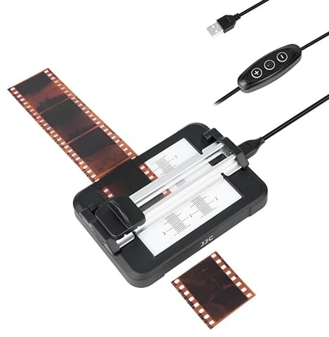 JJC Coupe-film coulissant pour bandes de film de 35 mm 120 formats - Outil de guidage de découpe de film avec panneau rétroéclairé - Luminosité réglable à 11 niveaux