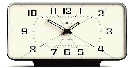 NEWGATE® 'Planet' Große rechteckige Retro-Kaminuhr in weichem Silikongehäuse mit 3D-geformter Acryllinse, in Schwarz. Mit lautloser Schwungbewegung.