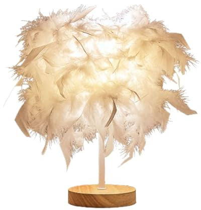 MIXCUT Lámpara de mesa de plumas, lámpara de mesa de lujo, lámpara de mesita de noche, luz nocturna para dormitorio, sala de estar, fiesta, decoración de boda (blanco)