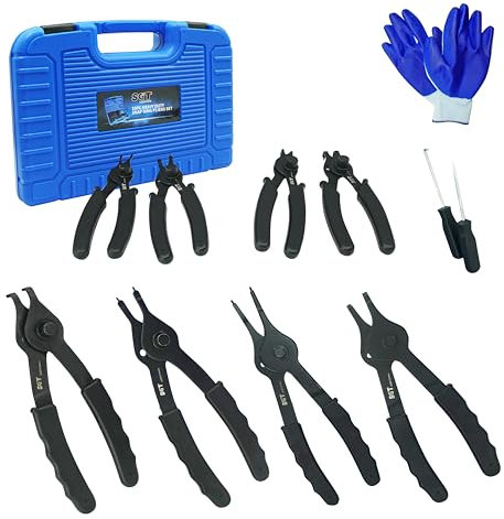 SGT Snap Ring Pliers Set,10 Pcs Internal & External Circlip Pliers With Bent & Straight Pliers,Heavy Duty Removal Tool,Include Hook, Pick,Storage Case and Gloves