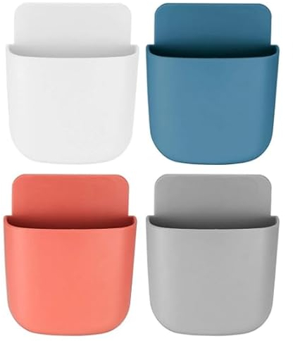 XKQYX 4 Pcs Remote Control Holder Wall Mounted Remote Control Storage Box, Self-adhesive Hanging Sundries Organizer Storage Boxes for Home Office Key Pen Mobile Phone Storage Box Holder