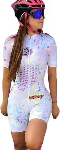 Tuta da ciclismo da donna, in jersey, a maniche corte, aderente, 3, X-Small