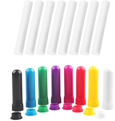 DHWEKU Ätherisches Öl Röhren 8 Stück Leere Aromatherapie Nasen Inhalatoren Röhrchen mit Docht,Nachfüllbarer Inhalator Stick für die Aromatherapi 8 Farben