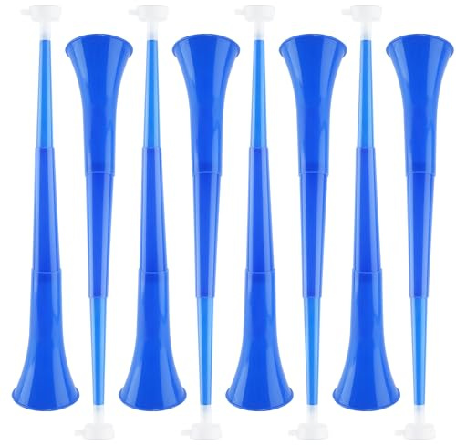 Cagemoga Paquete de 8 trompetas plegables de 24 pulgadas para estadio, bocina de plástico para animar, trompetas para eventos deportivos escolares, suministros de fiesta (azul oscuro)