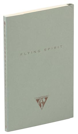 Clairefontaine - 107596C - A Flying Spirit Thread Stitched Notebook 9x14cm 96 Lined Pages 90g Paper - Green Grey hardback Cover - 5 Designs, Random delivery