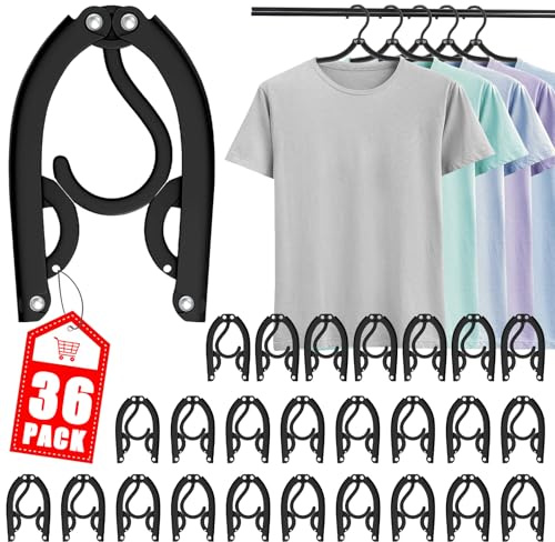 36 PCS Travel Hangers - Cruise Ship Essentials Portable Folding Clothes Hangers Travel Essentials Foldable Clothes Drying Rack for Travel (Black)