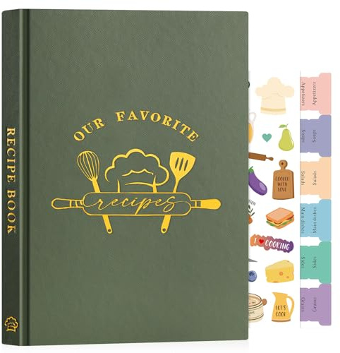 Lanpn Libro di Ricette da Scrivere, B5 Quaderno per Ricette Il Mio Ricettario in Pelle, Recipe Cook Journal Book to Write in Your own Recipes, Libri di Cucina Cooker Girl Libro, Verde, Inglese