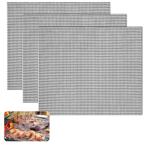 3 Piezas Alfombrillas de Malla para Barbacoa, 40 x 33 cm Malla Antiadherente BBQ, Estera Cortable para Parrilla, Reutilizables Teflón Alfombrilla Rejilla Barbacoa para Horno, Parrilla, Ahumador