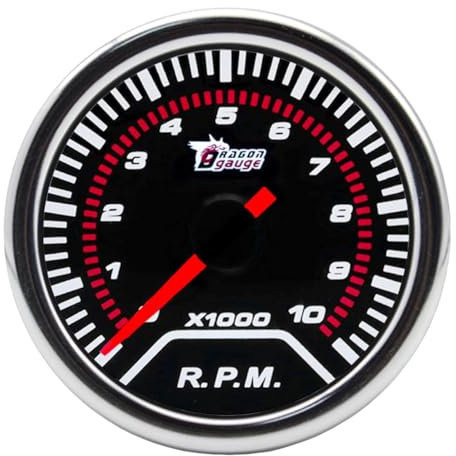 LKRXW bil tacho mätare 2 tum 52 mm auto varvräknare mätare varv/min mätare | Universell pekare 12 V ljus indikator hastighetsmätare mätare röklins 0 till 10 000 RPM
